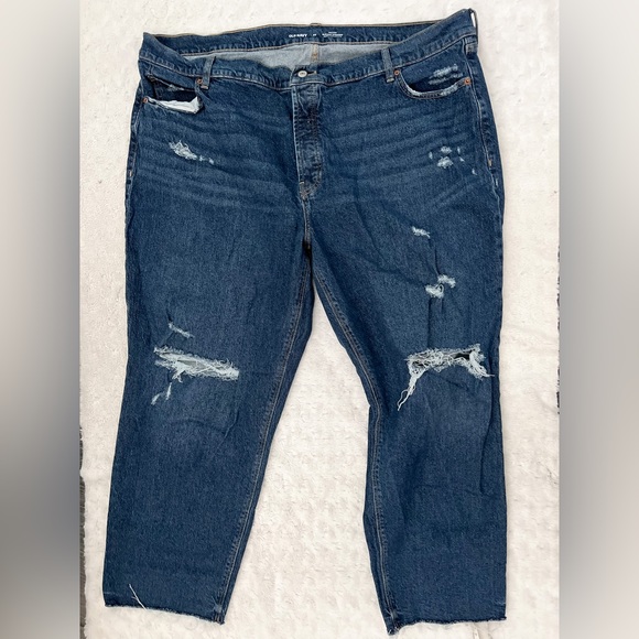 OLD NAVY High Rise Slouchy Straight Secret Slim Pocket Distressed Raw Hem Jean - Picture 2 of 12